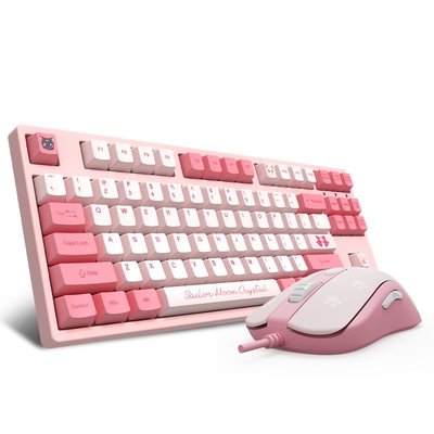 現貨 機械鍵盤Akko 美少女戰士機械鍵盤鼠標套裝cherry櫻桃軸紅軸茶軸青軸PBT熱升華87鍵粉色女生可愛網紅打字專