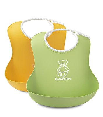「送口罩」瑞典製正品 BabyBjorn Soft Bib 軟膠防碎屑圍兜(黃色綠色)