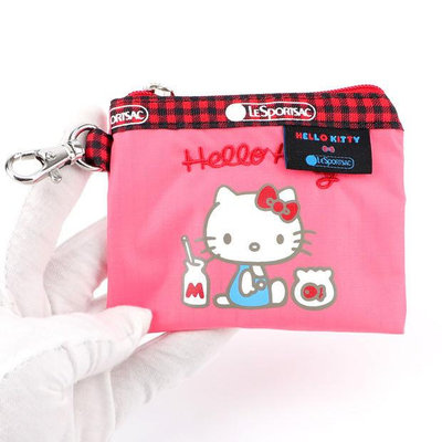 新款熱銷 LeSportsac kitty 凱蒂貓聯名系列 粉色蘇格蘭 掛勾 零錢包 收納包 鑰匙包 證件夾 工作證 降落傘防水 限量