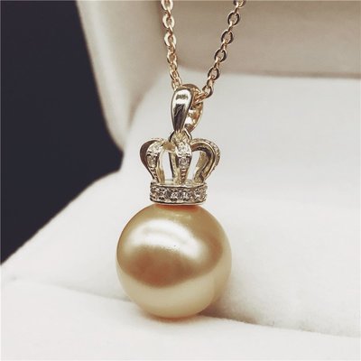 韓國BER~925純銀鑲鉆王冠珍珠吊墜12-13mm珍珠粉吊墜優雅氣質送媽媽送女友