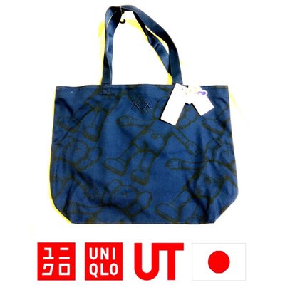 假貨一賠百!日本公司貨 真品 全新經典 KAWS x UNIQLO 最終聯名 KAWS SUMMER BFF 藍色手提袋