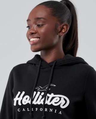 HCO Hollister 海鷗 現貨 車繡 帽T 黑色