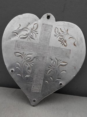 藏寶閣 （老銀飾品）老銀十字桃心墜子基督教的標誌代表愛與救贖辟邪保佑平安遠小人 Cchg5079
