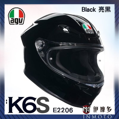伊摩多※義大利 AGV K6 S E2206 全罩安全帽 亞版 附防霧片Black 亮黑