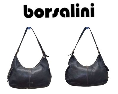 歐美名牌~【borsalini】黑色真皮肩背包~BM1