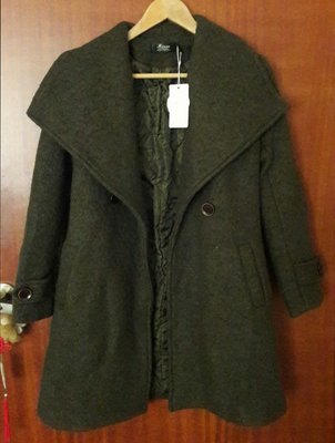 韓版墨綠色長版大衣外套