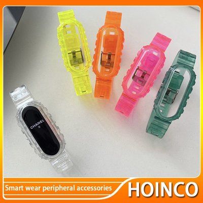 適用小米手環6/5/4/3代NFC版替換錶帶 一件式冰川透明腕帶 小米智能手環腕帶 智能手錶矽膠錶帶