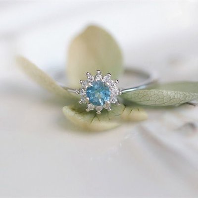 「星辰大海」甜美百搭S925純銀鑲嵌藍色托帕石纖細輕奢日系小戒指AF059