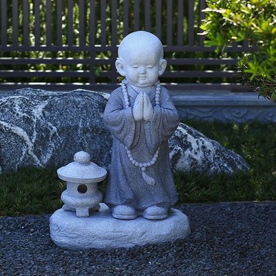 現貨熱銷-日式庭院擺件石雕小和尚佛像小沙彌枯山水造景中式戶外禪意裝飾品佛像