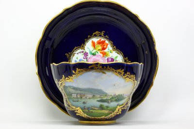 德國古董瓷器 麥森(Meissen)手繪　皮爾尼茨(Pillnitz)風景　早餐杯碟組