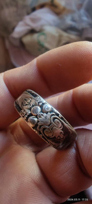 罕見蝴蝶生花美國海軍一戰時期燙銀老戒指  看這工藝這包漿大概12403