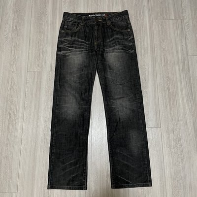 日本藍 地藏小王 刺繡牛仔褲 W32 nippon blue 黑色刷色小直筒牛仔褲