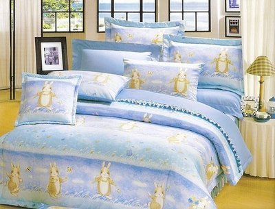 【田園兔(藍)】單人床包2件組(不含被套),100%純棉