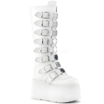 Shoes InStyle《三吋》美國品牌 DEMONIA 原廠正品龐克歌德金屬板厚底楔型及膝長馬靴 有大尺碼『白色』