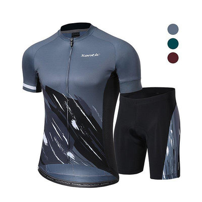 Santic 男士自行車球衣套裝自行車短袖套裝速乾透氣襯衫 4D 軟墊自行車服裝自行車短褲套裝 KM1CT085