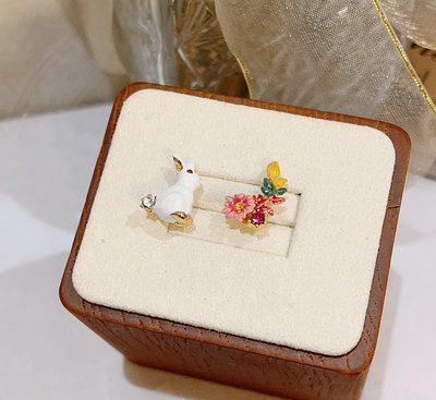 【現貨精選】法國Les Nereides 首飾品 愛麗絲可愛小白兔子粉色花朵 珍珠耳環耳釘耳夾