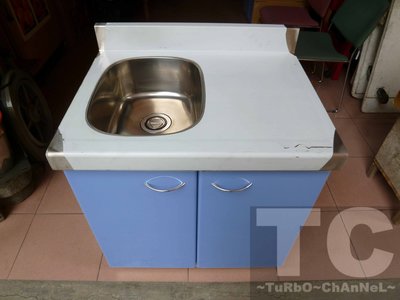 流理台【72公分洗台-左小水槽】台面&amp;櫃體不鏽鋼 素面藍色門板 最新款流理臺