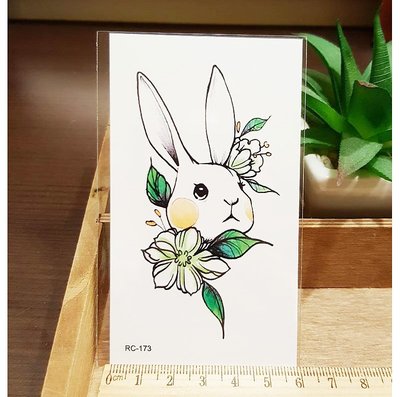 【萌古屋】綠色花朵兔子- 男女防水紋身貼紙原宿刺青貼紙 RC-173