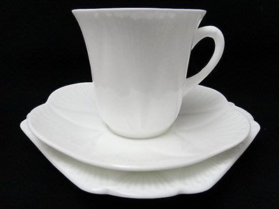 【timekeeper】 英國絕版名瓷Shelley雪莉純白三件式骨瓷咖啡杯+盤(免運)