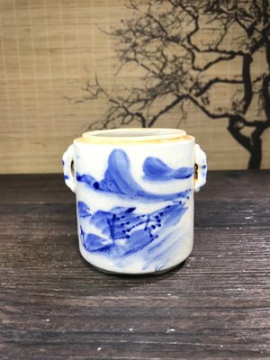 清代青花瓷山水人物小罐(價格優惠，品種豐富）古董瓷器