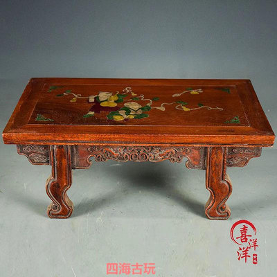 古玩緬甸花梨木鑲嵌貝殼茶桌條案炕桌紅木實木螺鈿條案小板凳桌子