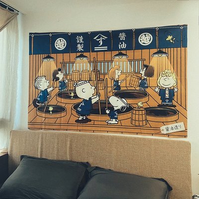 掛毯背景布史努比日式壽司店卡通裝飾掛布日料餐廳臥室掛畫背景布大