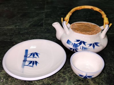 早期 大同 香山窯 手繪竹花 土瓶蒸 壺+盤+杯組