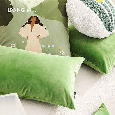 沙發套LIVING inc.天鵝絨多肉青提 清新綠色抱枕沙發客廳靠墊床頭靠枕套