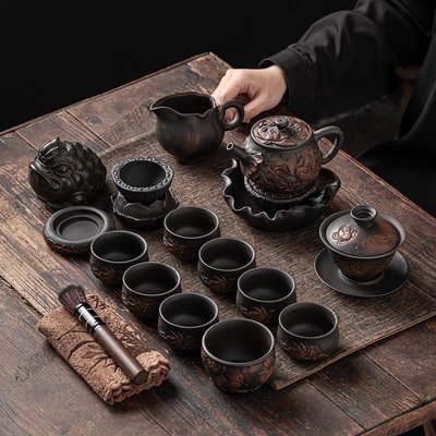下殺-紫陶功夫茶具套裝復古茶器家用辦公陶瓷西施壺茶杯蓋碗整套禮盒裝茶壺瓷器
