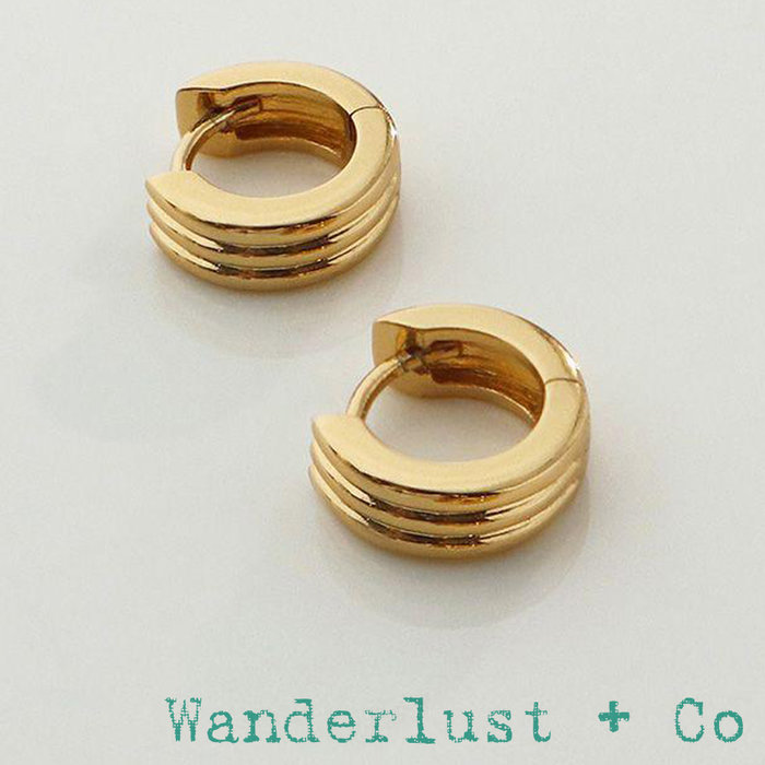 Wanderlust+Co 澳洲品牌 簡約圓形耳環 立體三層設計 Triple Band Baby Huggie