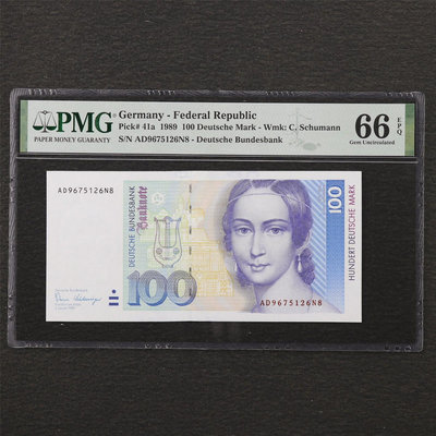 德國紙幣，德國馬克，德國1989年100馬克，鋼琴家克拉拉舒