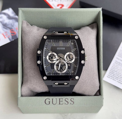GUESS Phoenix 酒桶型黑色面錶盤 黑色矽膠錶帶 石英 男士手錶 GW0203G3