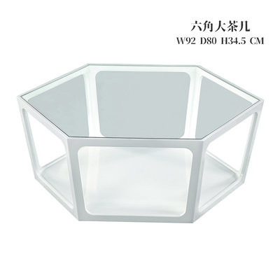 【在地人傢俱】22 幸福購-CT-222型亮白色清玻璃3尺六角造型大茶几 CS652-4