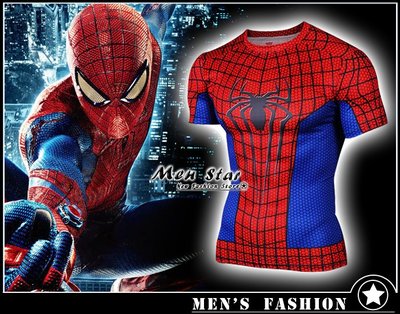 【Men Star】免運費 復仇者聯盟3 蜘蛛人 蜘蛛裝 彈力運動衣 短T 媲美 Aeropostale AIRWALK