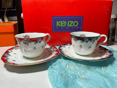 【二手】日本KENZO高田賢三簽名停產款咖啡杯紅茶杯 一紅一藍 全新 回流 配飾 餐具【佛緣閣】-939