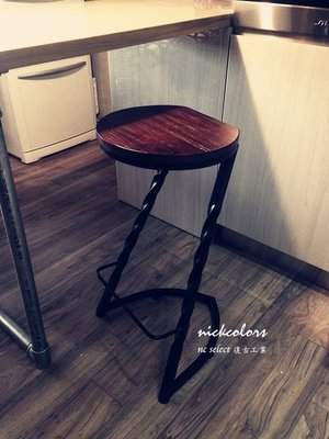 尼克卡樂斯 ~工業風 實木椅面Z型吧檯椅(無椅背款) 高腳椅 吧檯凳 復古做舊 餐廳椅 酒吧椅