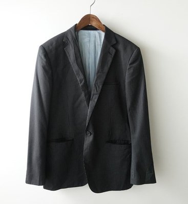 義大利品牌 SST&C 黑色條紋 羊毛混紡 合身版 休閒西裝外套 48號
