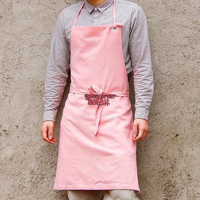 圍裙日式家用廚房防水男女士時尚棉麻工作做飯烘焙師定制LOGO印字