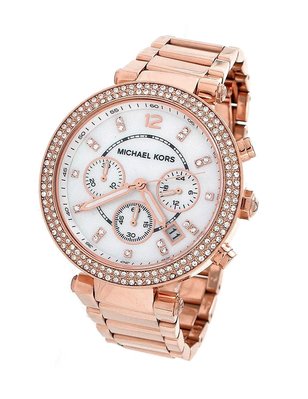 [永達利鐘錶 ] MICHAEL KORS 手錶 奢華晶鑽計時錶-全玫瑰金框白底/39mm MK5491