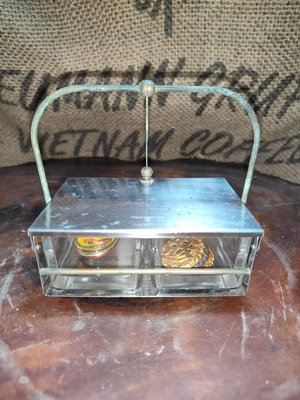 早期日本製不鏽鋼玻璃調味容器盒