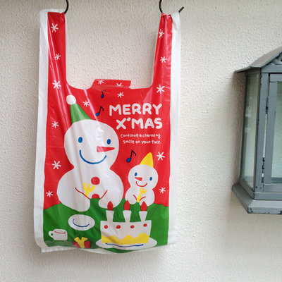 聖誕節~白色雪人手提背心塑膠袋18*35cm手提帶,馬夾袋,包裝袋10入20元禮品袋,手提帶購物袋~幸福小品包裝舖