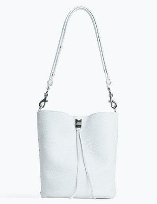 【美麗小舖】REBECCA MINKOFF 白色真皮皮革 水桶包 斜背包 側背包 手提包 流浪包~R79246