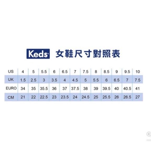 Size chart clearance keds cm