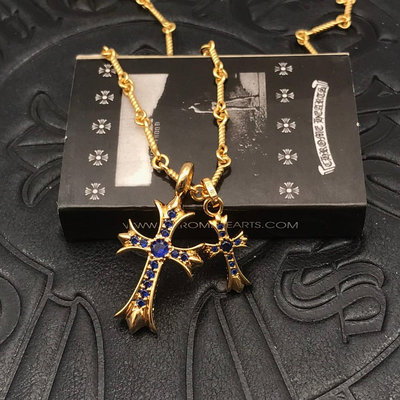 克羅心藍鉆雙十字架項鏈，鍍K金，區別十八K淺金色，K是很接近純金的顏色，一款四帶，十字架界的天花板，經典中的 NO93296