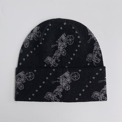 美國百分百【全新真品】Coach 毛帽 冬季 針織帽 馬車 黑色滿版 雙面 羊毛 BP21