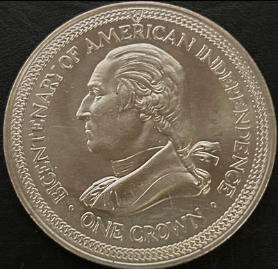華盛頓頭像1976年美國建國200周年馬恩島1克朗紀念幣(稀