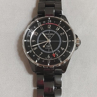真品 J12 GMT 黑陶瓷 自動上鍊，CHANEL 香奈兒機械錶，如圖附第三方真品證明卡，可免運或面交驗貨