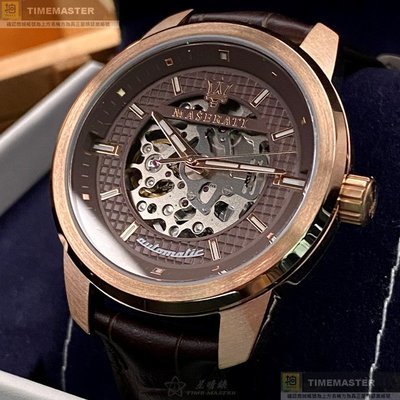 MASERATI手錶,編號R8821121001,44mm玫瑰金錶殼,咖啡色錶帶款