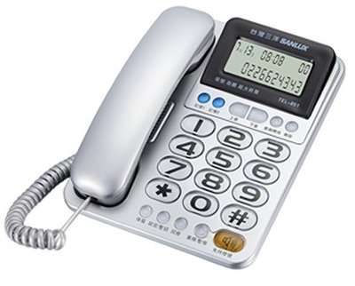 【通訊達人】全新 SANLUX台灣三洋TEL-851來電顯示有線電話機_話筒增音/和弦鈴聲/超大鈴聲/大字鍵_銀色款