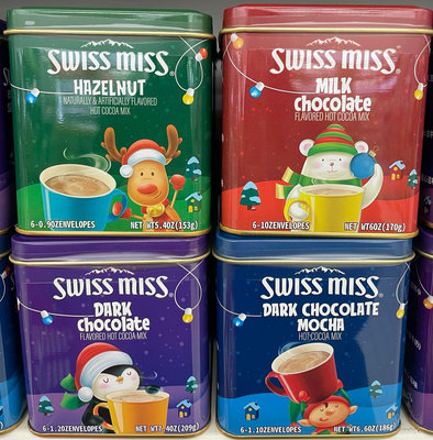 4/9前 聖誕鐵罐 美國 Swiss Miss黑摩卡可可粉186g(31gx6包)-藍 或 熱可可粉黑巧克力 210g(35gx6包)-紫 頁面是單罐價